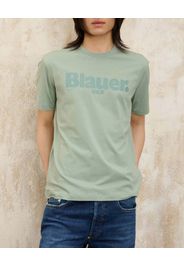 T-shirt verde salvia mezza manica con maxi logo sul petto