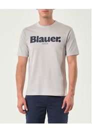 T-shirt Blauer ghiaccio mezza manica con maxi logo sul petto in contrasto