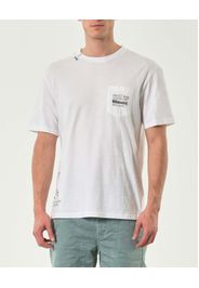 T-shirt Blauer bianca in cotone fiammato con taschino e scritte