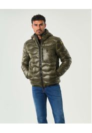 Piumino Wave Blauer verde militare con cappuccio fisso e trapuntatura ad onde
