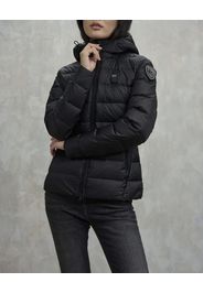 Piumino nero modello Charme con imbottitura leggera in piuma d'oca e fodera beige