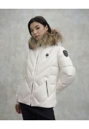 Piumino bianco Blauer modello Alicia con bordatura del cappuccio in vera pelliccia rimovibile e imbottitura a rombi