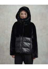 Ecopelliccia nera Blauer con cappuccio e inserti trapuntati in nylon