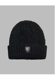 Berretto nero Blauer in lana e cashmere a coste con inserti in lurex