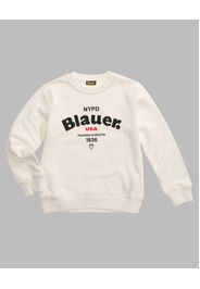 Felpa Ashton Blauer bianca in cotone stretch con scritta e stampa logo nera