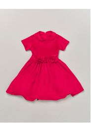 Abito mezza manica rosso in velluto con applicazione floreale 4-6 anni