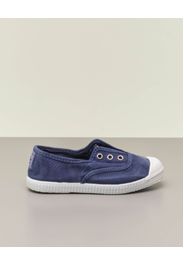 Sneakers blu senza lacci in canvas di cotone effetto stone washed