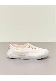 Sneakers bianche senza lacci in canvas di cotone effetto stone washed