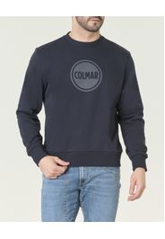 Felpa blu girocollo con logo bollo stampato tono su tono sul petto