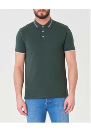 Polo verde scuro mezza manica in piquè di cotone stretch con bordino grigio bianco e bordeaux