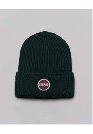 Berretto Colmar Originals verde bottiglia in lana a coste inglesi con logo bollo applicato