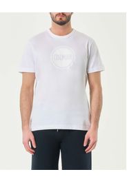 T-shirt bianca mezza manica con logo bollo stampato tono su tono sul petto