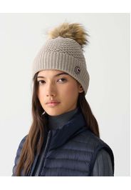Berretto color gesso Colmar Originals in misto lana e cashmere lavorata a punto riso con pon-pon in ecopelliccia