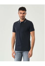 Polo blu mezza manica Colmar Originals in piquè con abbottonatura coperta e bordino grigio bianco e bordeaux