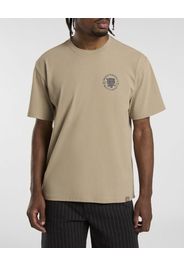 T-shirt mezza manica color sabbia con stampa officina piccola sul petto e maxi sul retro