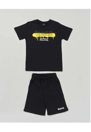 Completo Disclaimer t-shirt e bermuda neri con logo