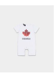 Pagliaccetto Dsquared2 bianco in cotone stratch con foglia logo icon