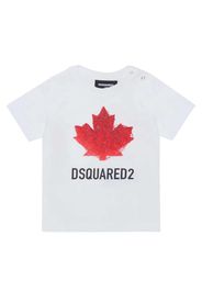 T-shirt Dsquared2 bianca in puro cotone con scritta logo e foglia icon rossa