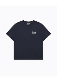 T-shirt EA7 blu mezza manica in puro cotone con logo EA7 piccolo