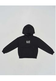 Felpa EA7 nera con cappuccio e logo monogram bianco