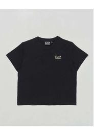 T-shirt EA7 nera mezza manica in cotone stretch con logo color oro
