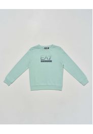Felpa EA7 verde acqua in cotone garzato girocollo con logo icon
