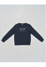 Felpa EA7 blu in cotone garzato girocollo con logo icon
