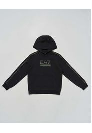 Felpa EA7 nera con cappuccio e logo monogram verde
