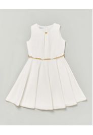 Abito fit and flare avorio Elsy con gonna a faldoni e cintura a catena dorata