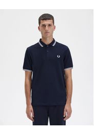 Polo mezza manica blu con bordino bianco