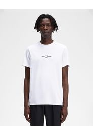 T-shirt mezza manica Fred Perry bianca con logo ricamato centrale sul petto
