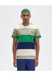 T-shirt mezza manica in fantasia a blocchi di colore verdi panna e blu