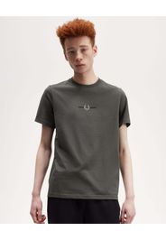 T-shirt verde militare mezza manica con logo ricamato centrale sul petto