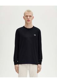 T-shirt nera manica lunga in puro cotone con logo corona d'alloro sul petto