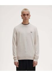 Maglia Fred Perry color panna girocollo in misto lana merino e cotone con logo blu