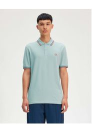 Polo mezza manica Fred Perry color acqua con bordino cammello e indaco