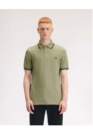 Polo Fred Perry verde salvia mezza manica con bordino militare