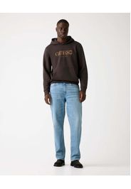 Felpa con cappuccio Guess marrone in misto cotone con logo ricamato sul davanti