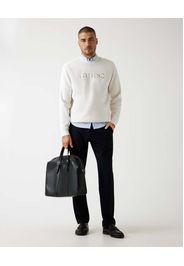 Felpa girocollo Guess bianca in misto cotone con logo ricamato sul davanti