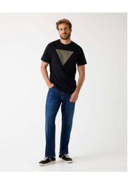 T-shirt Guess nera in cotone con stampa frontale logo triangolo