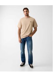 T-shirt Guess color sabbia in cotone con logo piccolo ricamato al petto