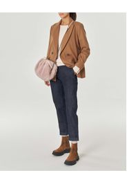 Giacca doppiopetto color cammello gessata con scollo a rever