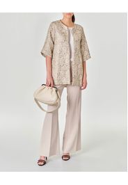 Caban beige in misto viscosa a fantasia jacquard rose avorio con maniche tre quarti
