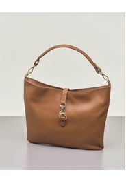 Borsa a spalla in pelle martellata color cuoio con chiusura a scatto