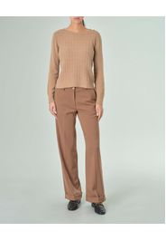 Pantaloni color cammello in misto viscosa effetto lana dalla linea ampia con risvolto al fondo