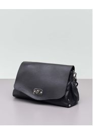 Postina nera in pelle martellata con tracolla a catena degradè in simil resina e tracolla più lunga removibile