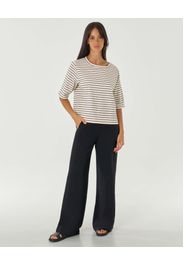 Pantaloni neri dalla linea ampia dritta a vita media in viscosa e lino con elastico in vita