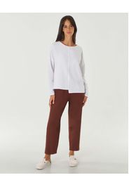 Pantaloni color tabacco in viscosa e lino carrot fit con elastico inserito in vita