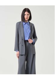 Blazer grigio chiaro in viscosa viscosa con bottoni applicati finto doppiopetto