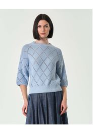 Maglia azzurra in misto cotone a lavorazione punzonata a rombi